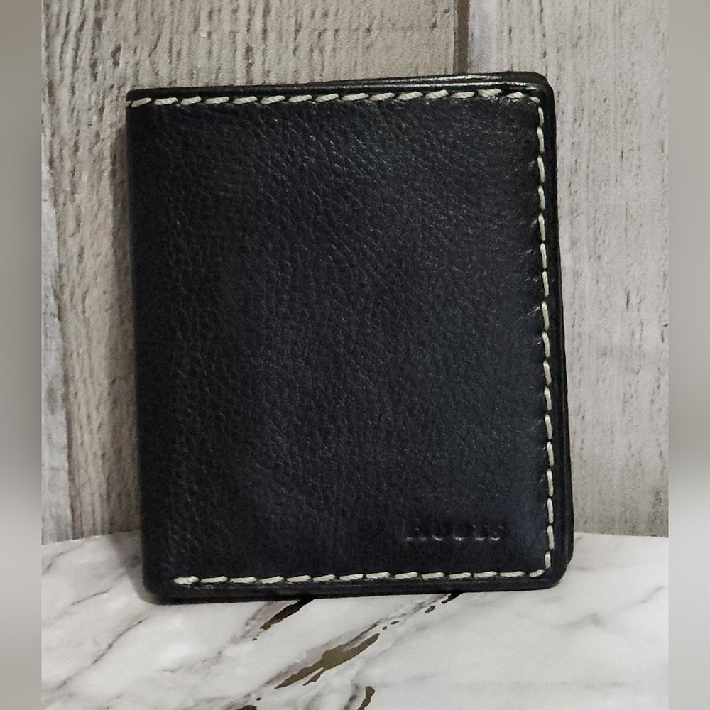 Roots Black Leather Wallet with Contrast Stitching